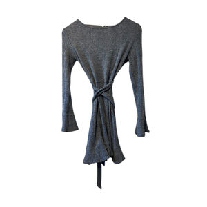 SHEIN Long Sleeve Ribbed Stretch Open Back Wrap Tie Mini Dress XS